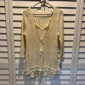 Signature Studio Cream Ruffled 3/4 Sleeve Tunic Swim Coverup